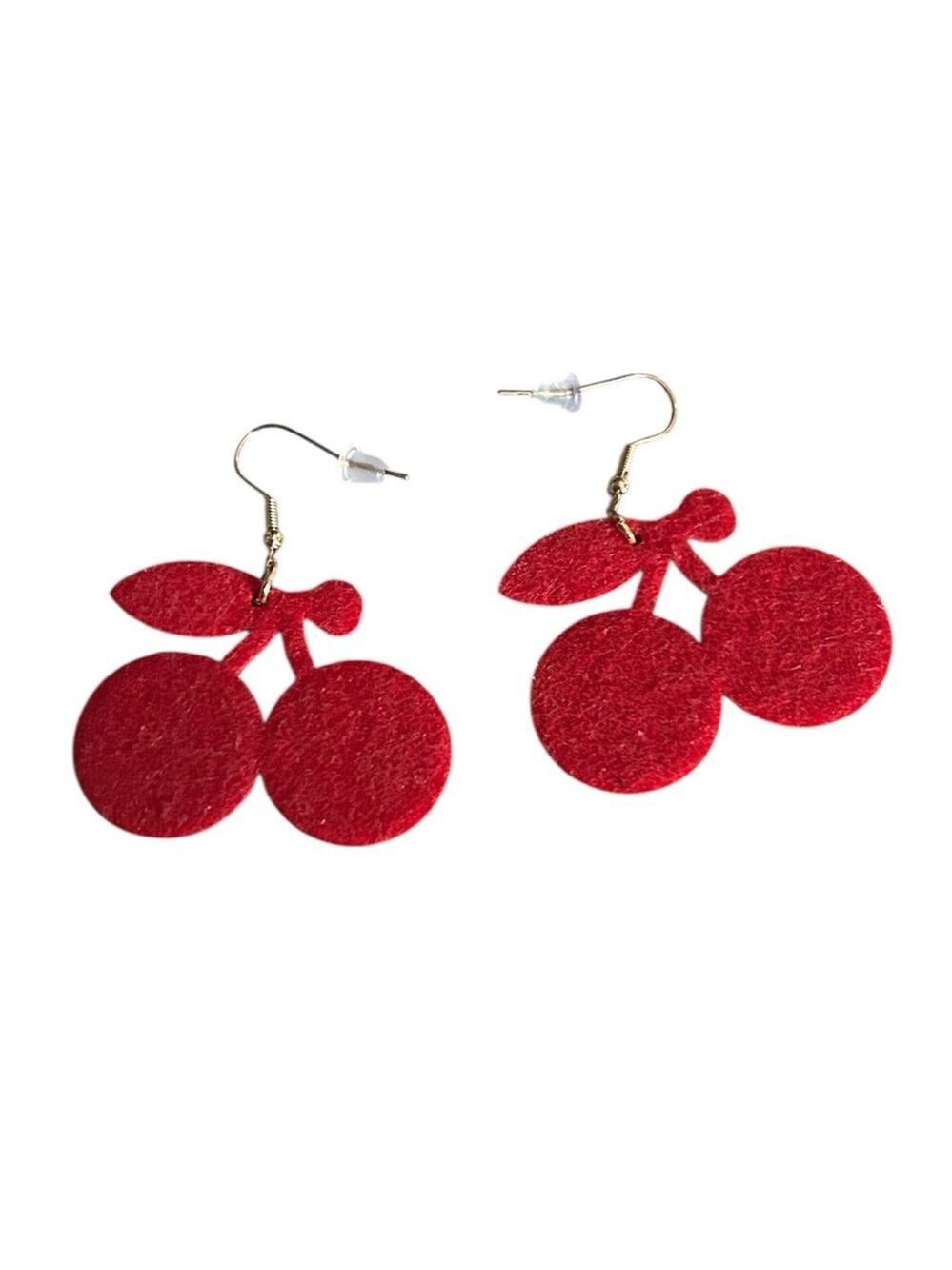 Ruby Red Rhinestone Encrusted Cherry Pierced Earrings - Picture 4 of 5
